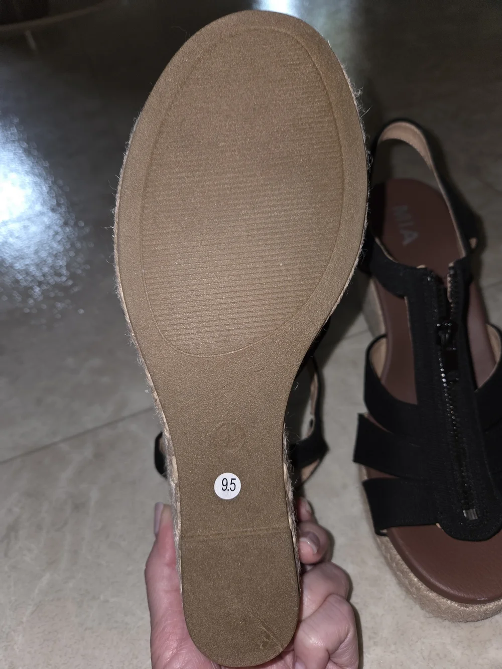 MIA Black Strappy Wedge Sandals with Front Zip